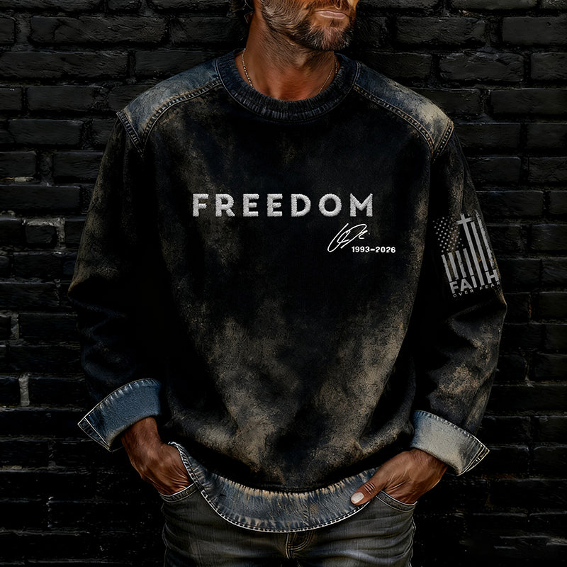 Comstylish Men's Retro Freedom And Faith Over Fear Art Crew Neck Casual Sweatshirt
