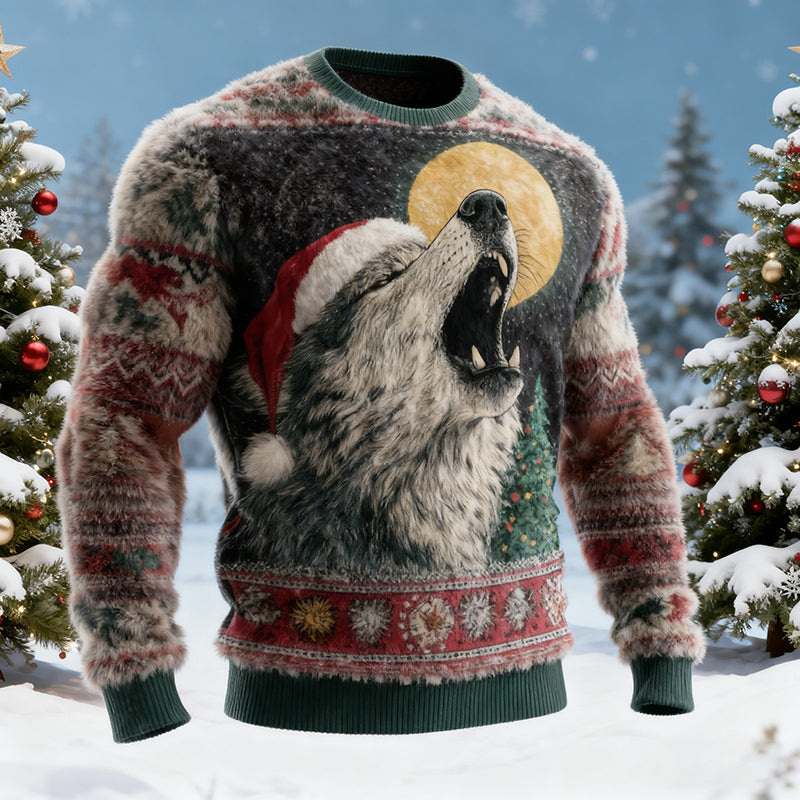 Comstylish Men's Retro Viking Christmas Wolf Art Casual Flannel Sweatshirt