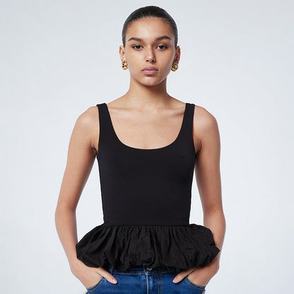 Taruxy Color Slim Camisole Top Bubble Vest ’s Ruched Patchwork Sleeveless Hot Girl Y2k Club Party Short Vestido