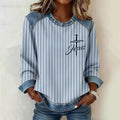 Comstylish Women's Retro Stripes Faith Graphic Crew Neck Casual Sweatshirt