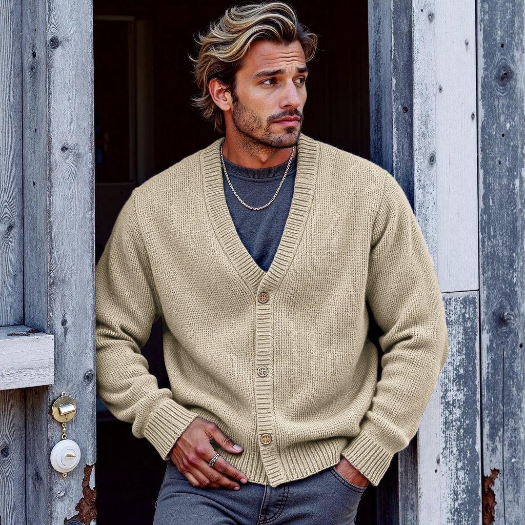 Men's Solid Color V-Neck Button Sweater Cardigan elevenforest
