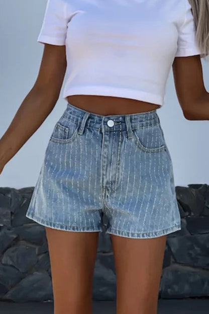 Street Color Pocket Hot Drill High Waist Denim Shorts