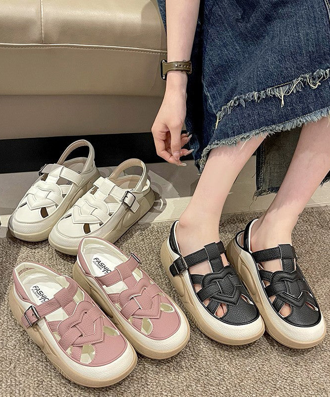 Red Hollow Out Platform Flat Sandals Splicing Qk048