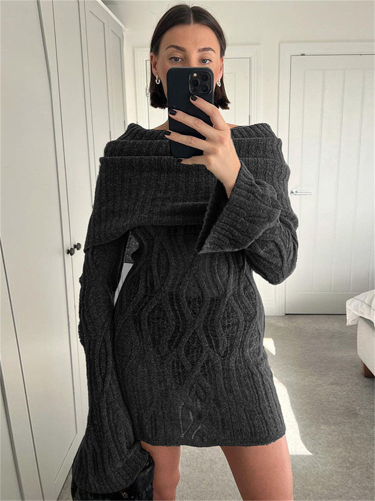 Tossy Knitwear Sweater Mini Dress See-through for High Waist Long Sleeve Loose Knit Dress Slim Dress