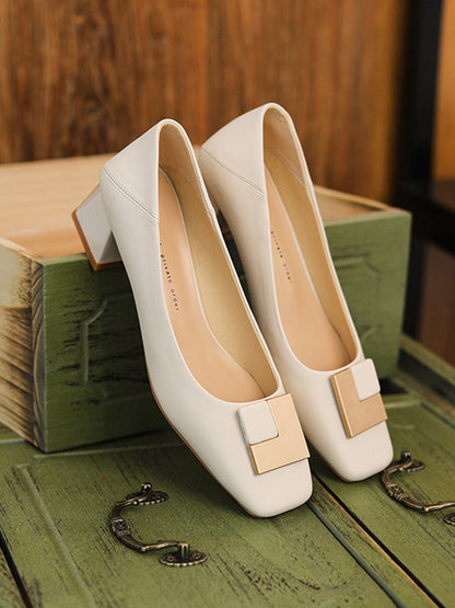 Square Buckle Chunky Square Mid Heel Shoes