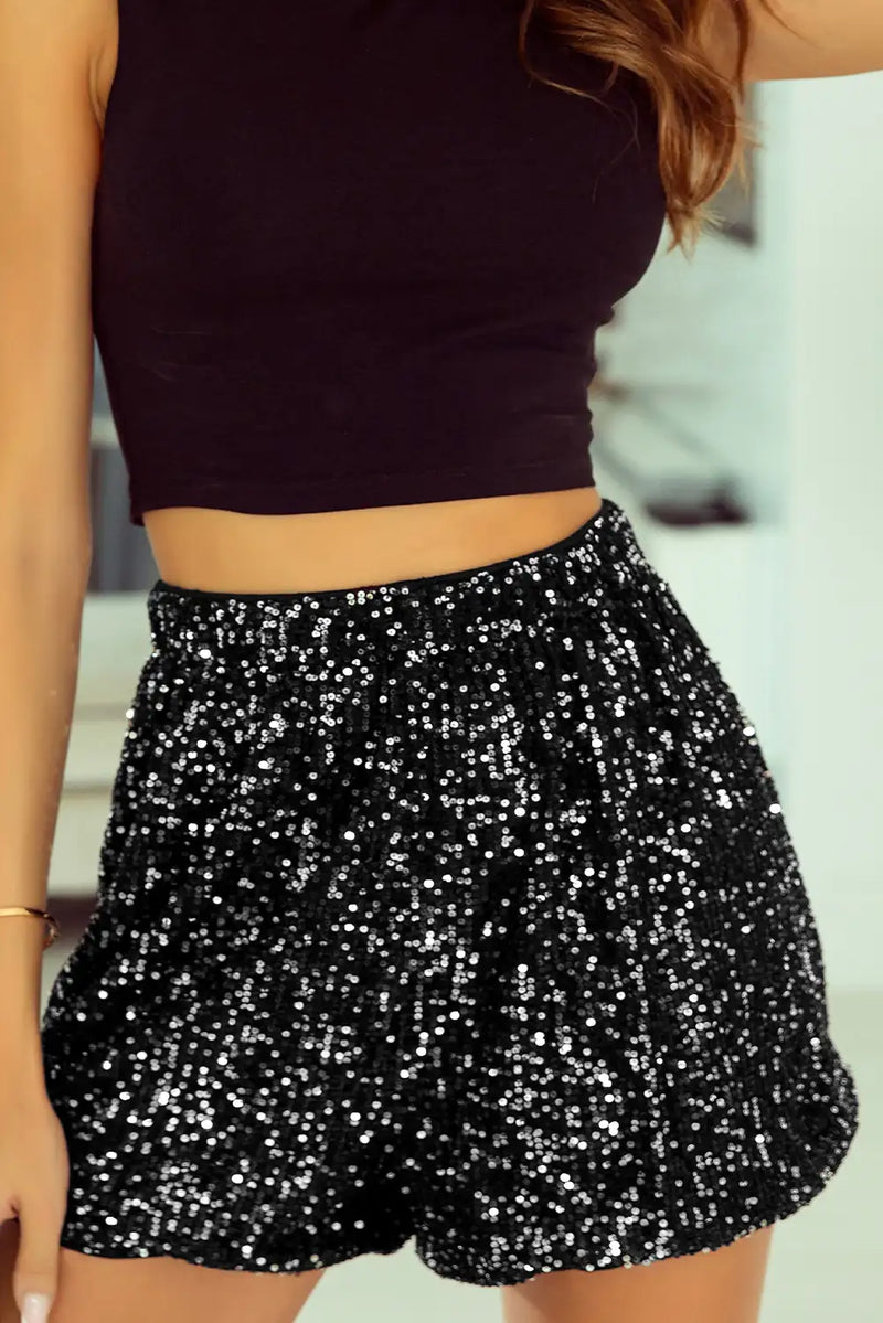 Black Sequin High Waist Shorts