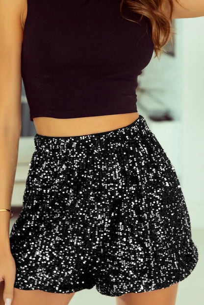 Black Sequin High Waist Shorts