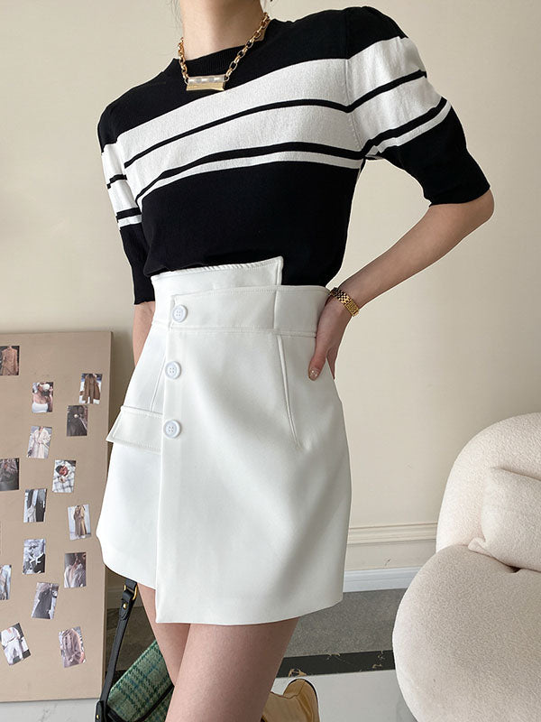 High Waisted Irregular Clipping Color Culotte Shorts Bottoms
