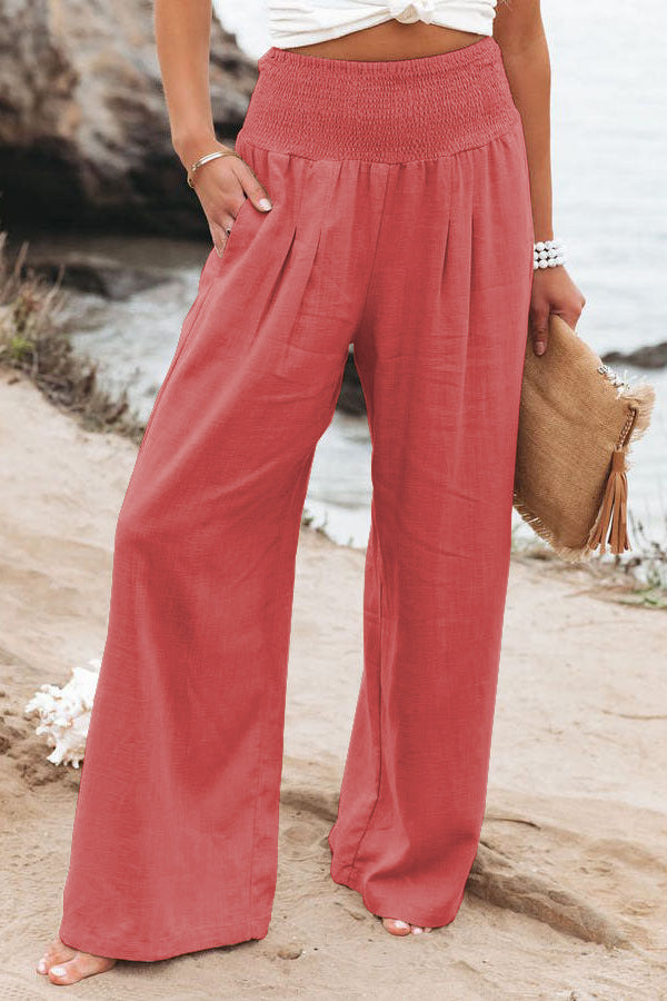 Spring Summer Cotton Linen Wide Leg Pants Trousers