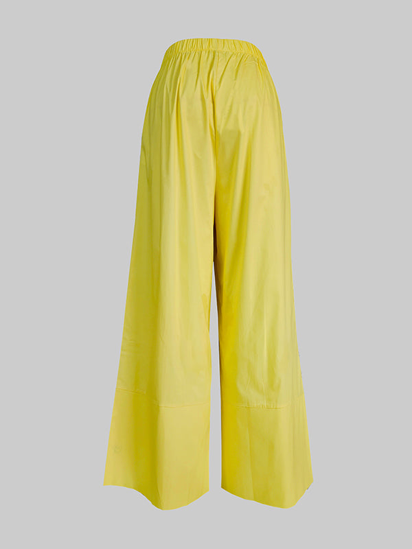 High Waisted Loose Pockets Color Pants Trousers