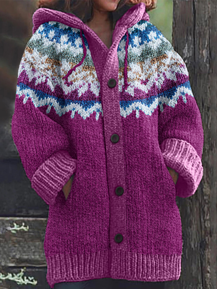 Vintage Icelandic Jacquard Knitted Pattern Cozy Cardigan Sweater elevenforest