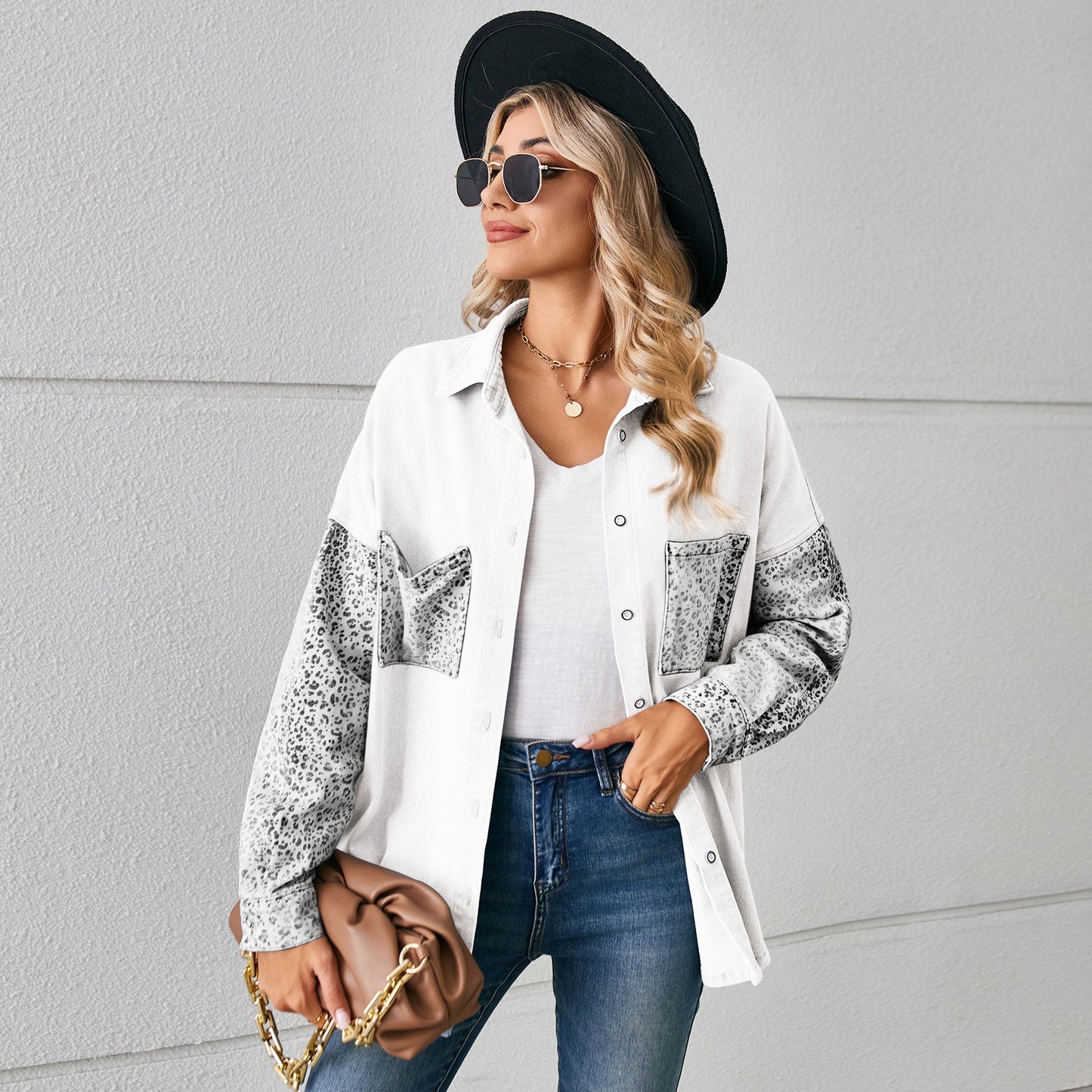 Leopard Print Denim Cardigan With Long Sleeve – Trade Loose Stitching