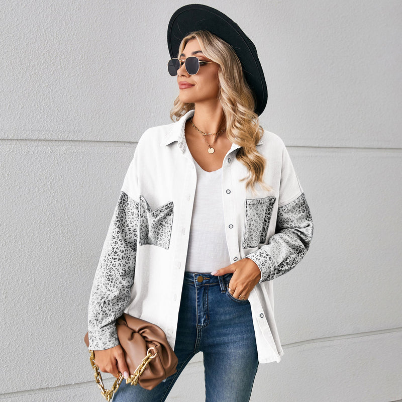 Leopard Print Denim Cardigan With Long Sleeve – Trade Loose Stitching