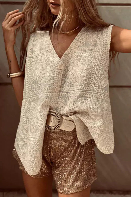 Buttons Embroidery V Neck Waistcoats