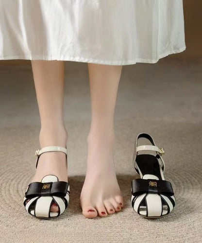 Faux Leather Yellow Splicing Buckle Strap Hollow Out Sandals Ag1020