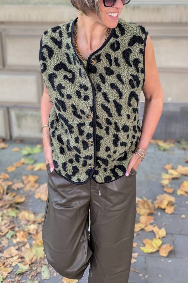 Leopard Print Front Opening Autumn and Winter Vest Jacket