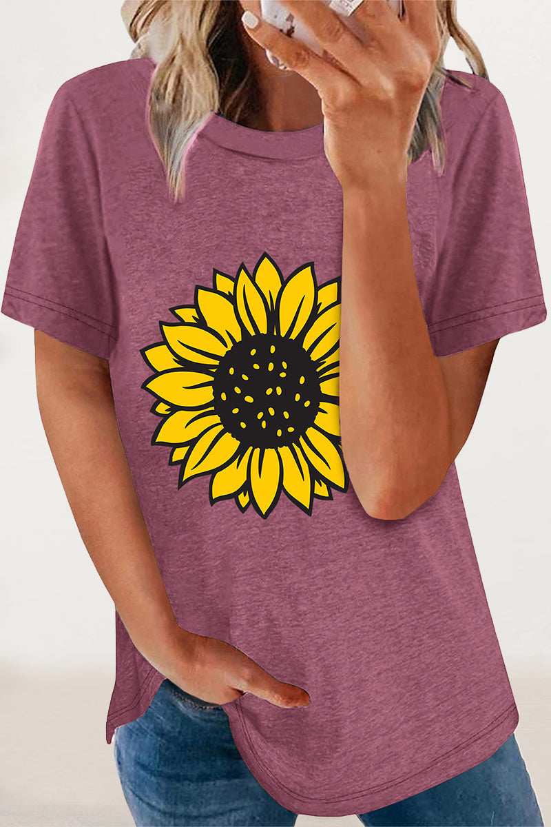 Print Flowers O Neck T-shirts