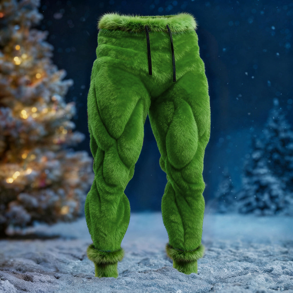 Men's Santa Claus Color Block Cosplay Plush Casual Pants artswardrobe