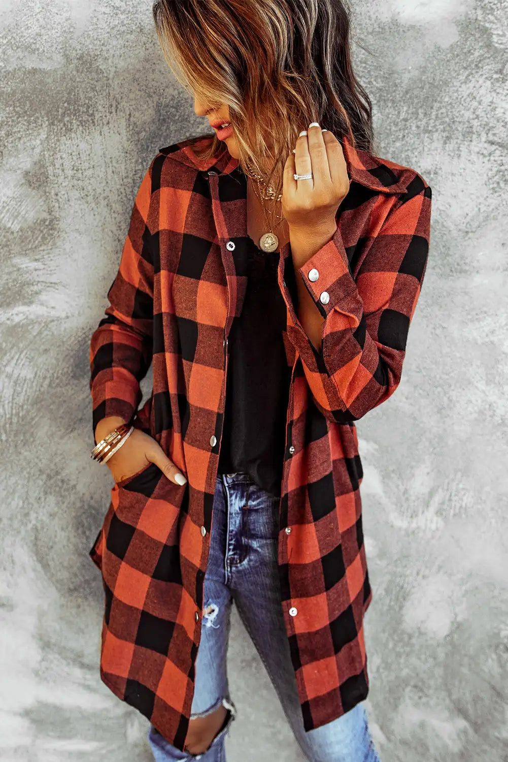 Red Plaid Shirt Coat