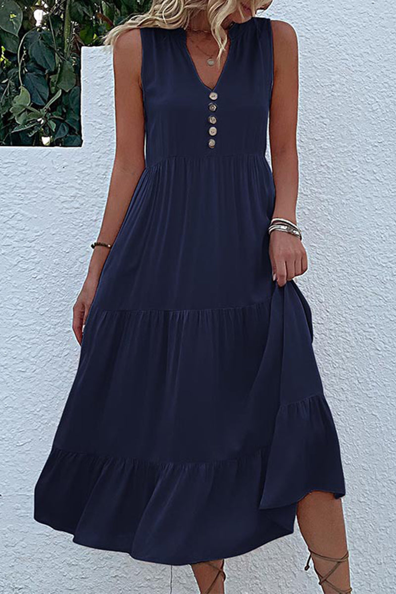 Simplicity Flounce V Neck Vest Dress Dresses