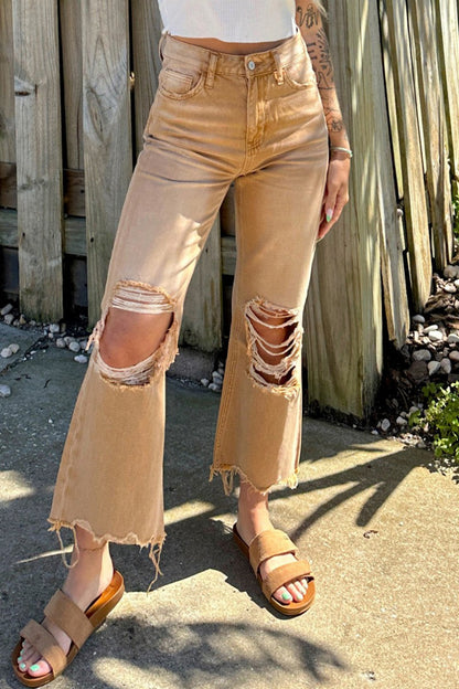 Ripped Patchwork High Waist Regular Denim Jeans