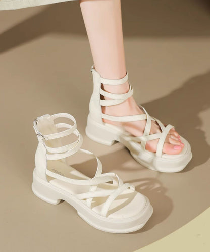 New Beige High Top Strap Roman Sandals Peep Toe Aa039