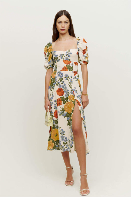Heart Collar Slit Midi Dress