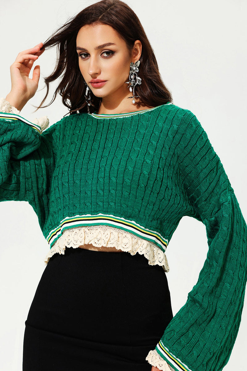 Flared Sleeve Crew Collar Knit Sweater