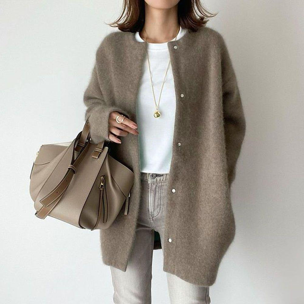Retro Solid Color Loose Button Pocket Knitted Cardigan elevenforest