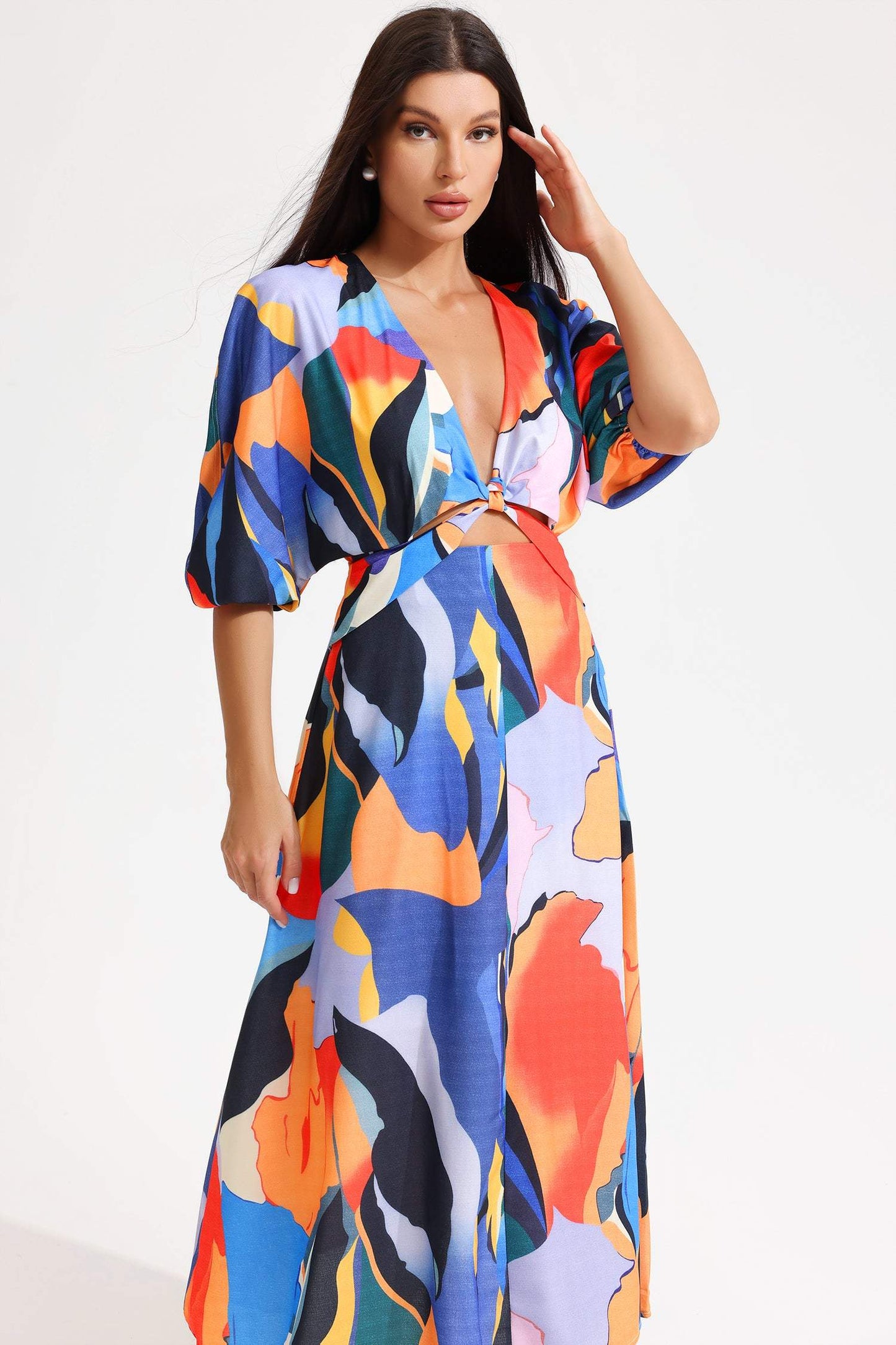 Abstract Print V-neck Maxi Dress