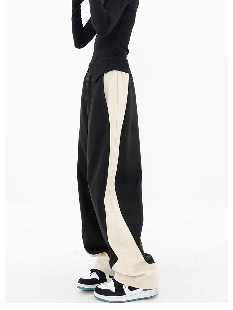 Spring Retro Loose Contrasting Trousers Joggers Baggy Wide Leg Sweatpants High Waisted Sporty Y2k Pants Clothes