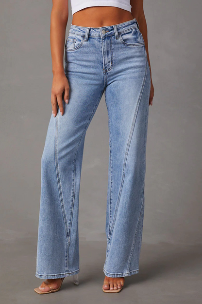 Street Buttons Patchwork Mid Waist Loose Denim Jeans