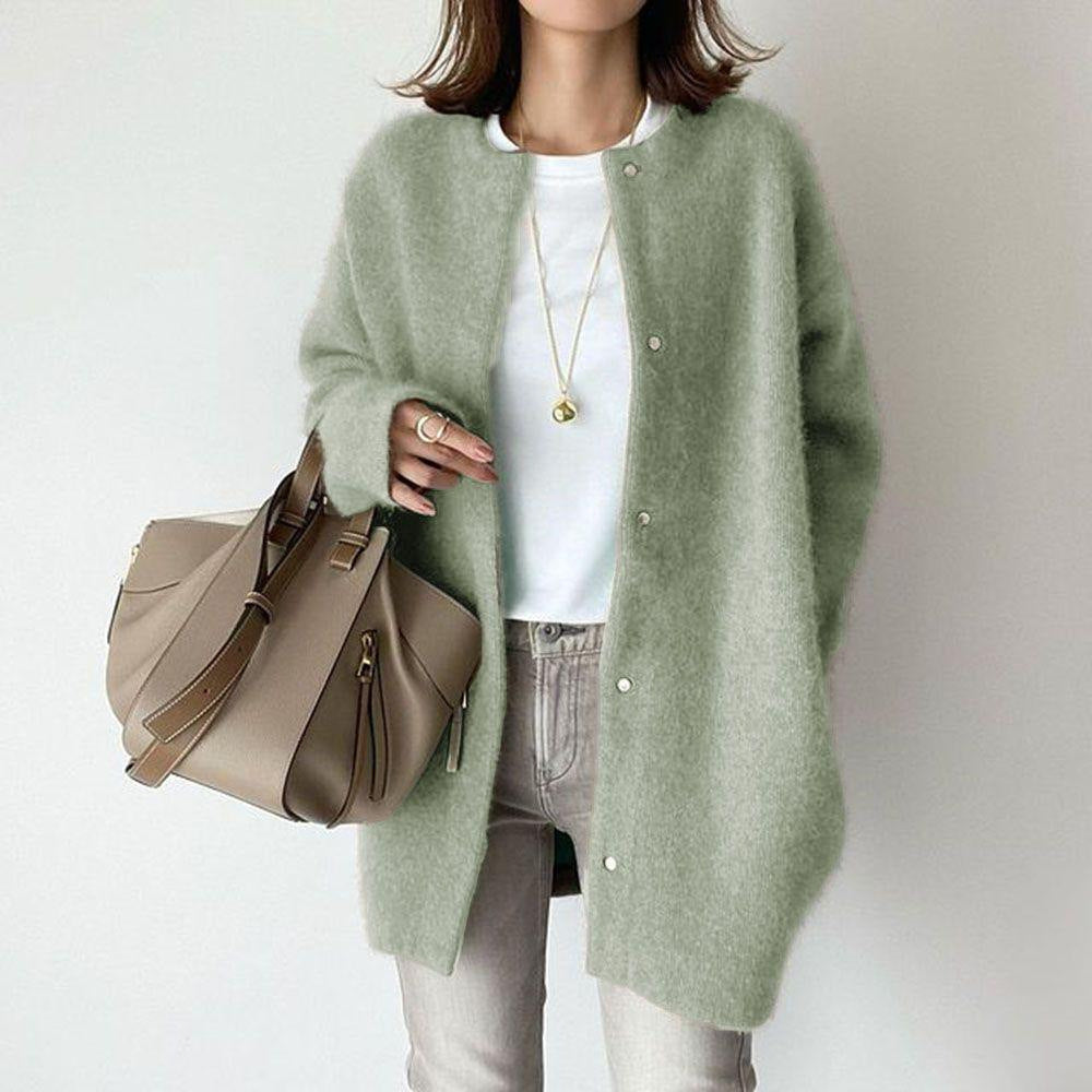 Retro Solid Color Loose Button Pocket Knitted Cardigan elevenforest