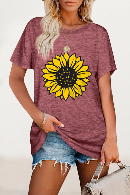 Print Flowers O Neck T-shirts