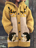 Mori Knit Hedgehog Autumn Art Women's Cozy Hooded Cardigan artswardrobe