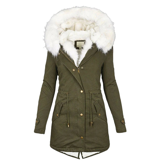 JO | Stylish warm coat with fur hood
