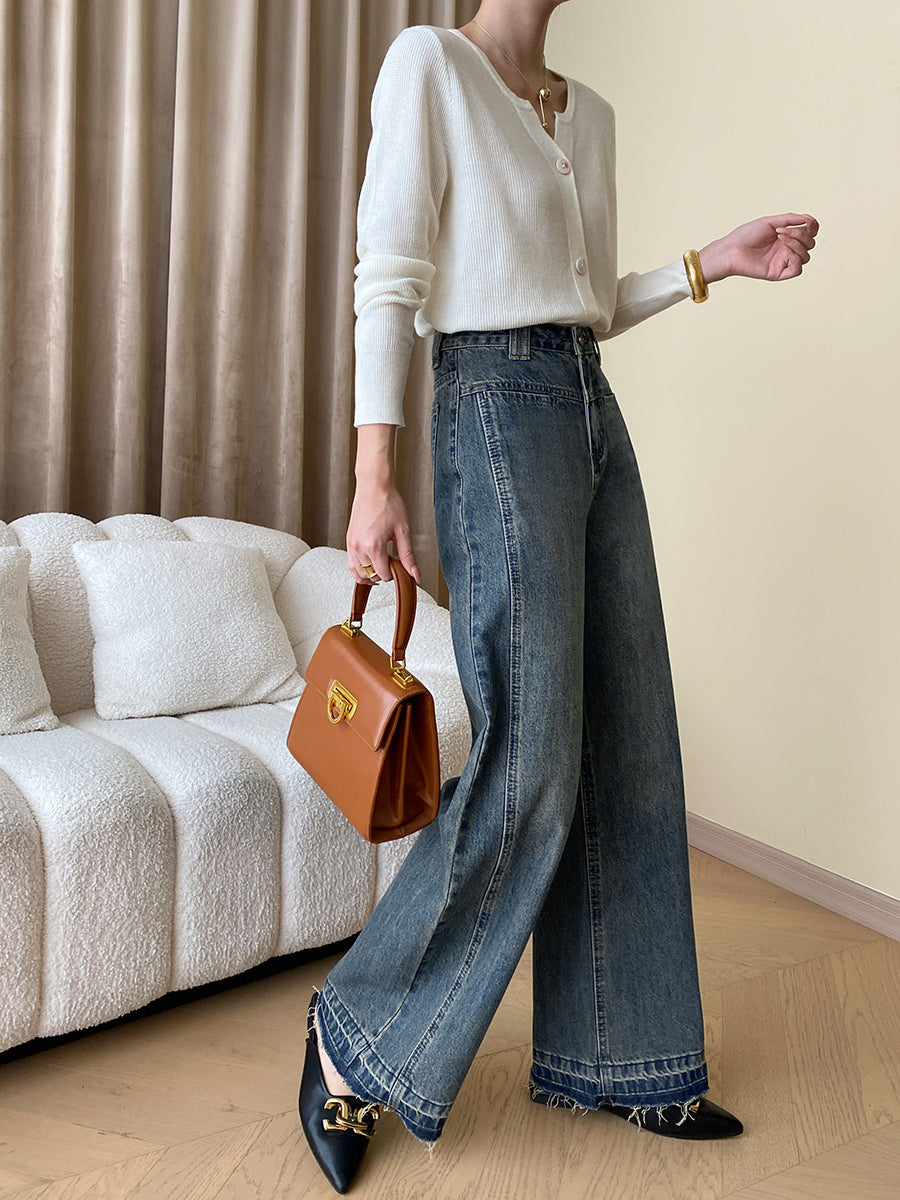 Denim Button Wide Leg Jeans