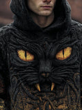Men's Spooky Devil Black Cat Halloween Chunky Hooded Sweater artswardrobe