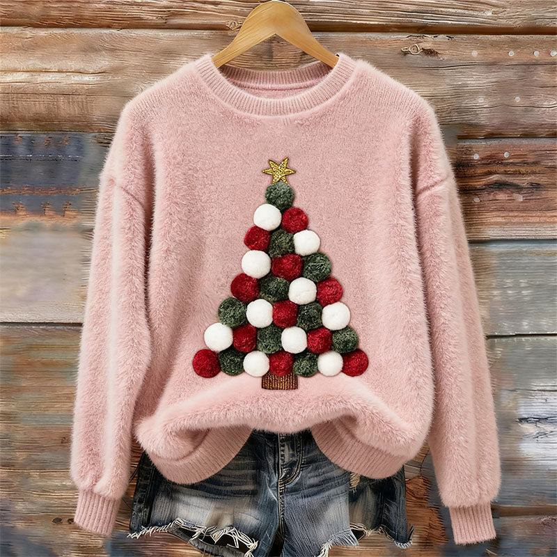 Christmas Tree Art Round Neck Plush Sweatshirt