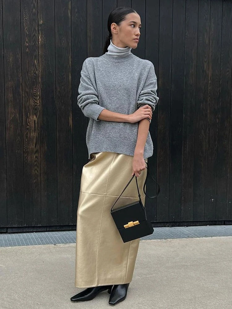 Taruxy Slit Pu Skirts for Spring New Slim Y2k Sheath Skirt Femme Street Skirts