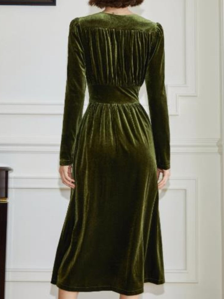 ’s Velvet Midi Dress Long Sleeve A-line French Party Dress Autumn Spring Prom Robe Vestidos Mujer New