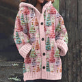 Comstylish Christmas Tree Cat Print Knitted Hooded Cardigan
