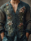 Men's Boho Floral Embroidered Comfy Knit Cardigan artswardrobe