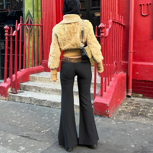 Cutenova Fashionable Leopard Print Patchwork Low Waist Flared Pants for to Slim Down Spring Color Pant