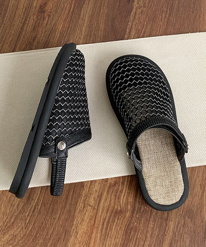 Beige Hollow Out Breathable Mesh Splicing Sandals Aa027