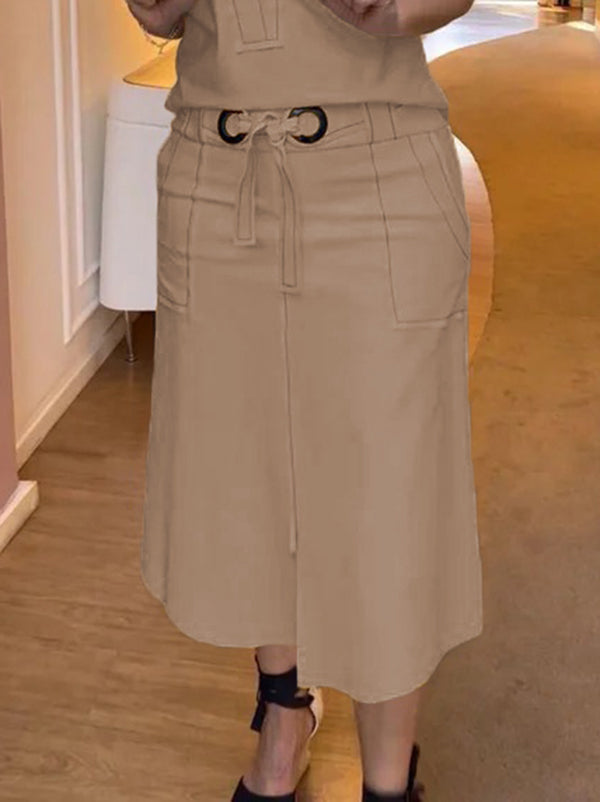 High Waisted Loose Split-front Split-joint Tied Waist Skirts