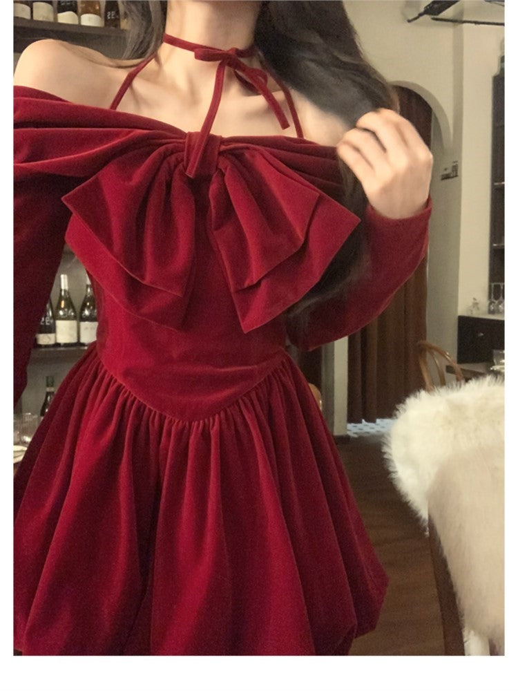 Y2k Velet Mini Dress A-line Princess Dress Mesh Ruffles Autumn Spring High Waist Lace Up Evening Party Vestidos New