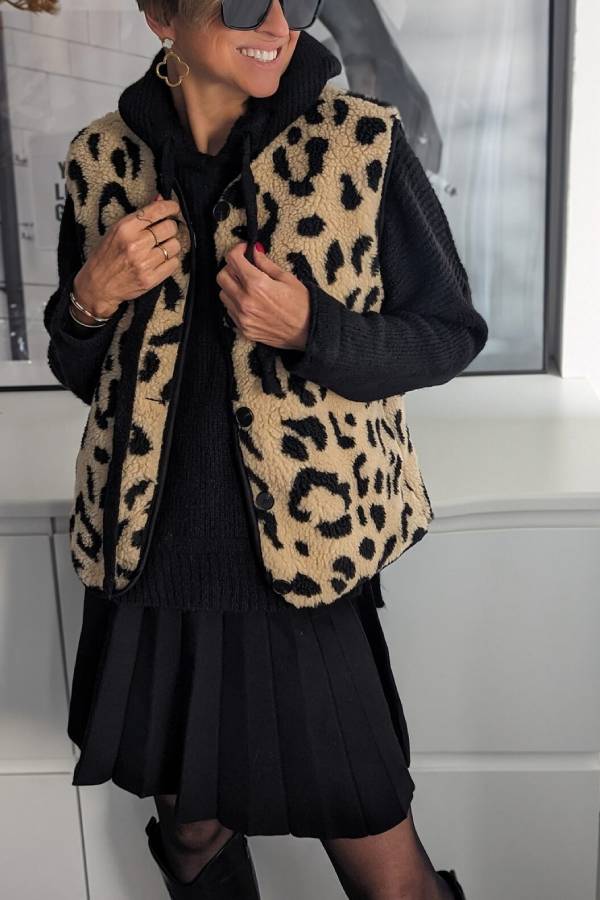 Leopard Print Front Opening Autumn and Winter Vest Jacket
