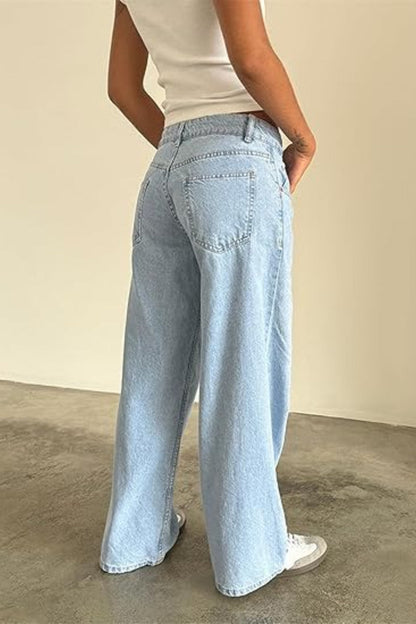 Low Rise Washed Straight Jeans