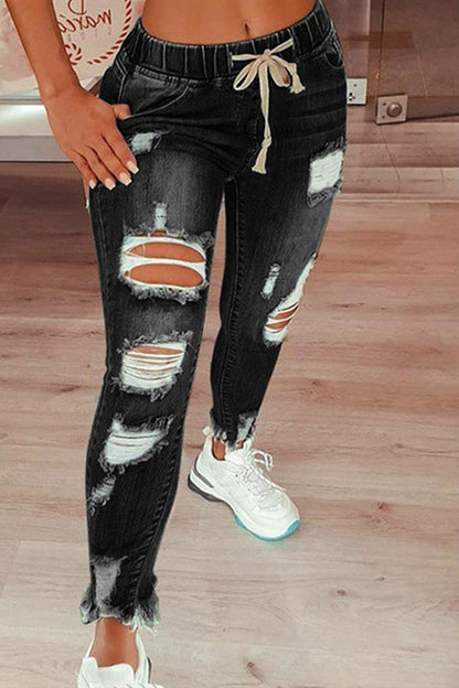 Ripped Mid Waist Regular Jeans
